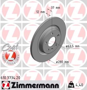 Tarcza hamulcowa ZIMMERMANN 610373420 31471476 VOLVO XC40  17- tył
