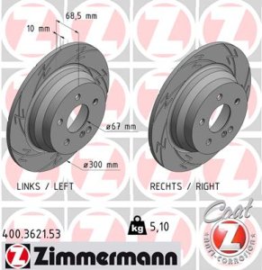 Tarcza hamulcowa ZIMMERMANN 400362153 2114230712 MERCEDES W211 E-KLASA  02-09 tył