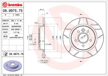 Tarcza hamulcowa BREMBO 08 9975 75 1253962 FORD FOCUS II  04-  TYŁ