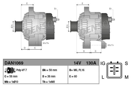 ALTERNATOR DENSO DAN1069 2706030070 TOYOTA
