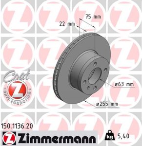 Tarcza hamulcowa ZIMMERMANN 150113620 34111119112 BMW 3 E21  75-82 WEN.