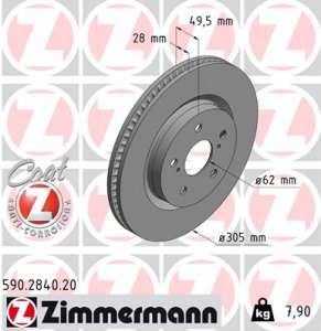 Tarcza hamulcowa ZIMMERMANN 590284020 4351206170 TOYOTA CAMRY  17- przód