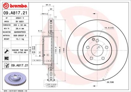 TARCZA HAMULC. MERCEDES W211 E-KLASA  06-09 420CDI