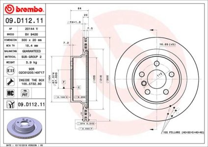Tarcza hamulcowa BREMBO 09D11211 tył