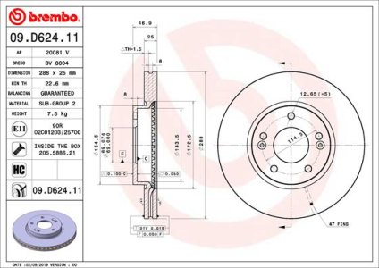 TARCZA HAMULCOWA BREMBO 09 D624 11 51712G4000 HYUNDAI I30 16- PRZÓD