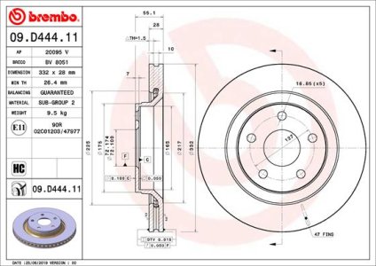 TARCZA HAMULCOWA BREMBO 09 D444 11 68040177AA JEEP WRANGLER 07- PRZÓD