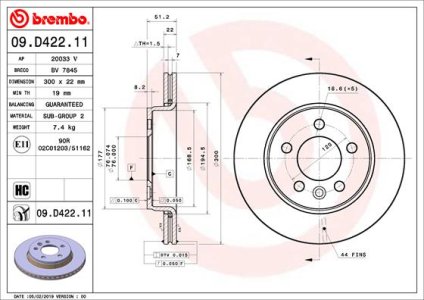 TARCZA HAMULCOWA BREMBO 09 D422 11 2N0615601 VW CRAFTER 16- TYŁ