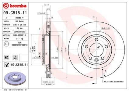 TARCZA HAMULCOWA BREMBO 09 C515 11 LR084067 LAND ROVER DISCOVERY V 16- TYŁ