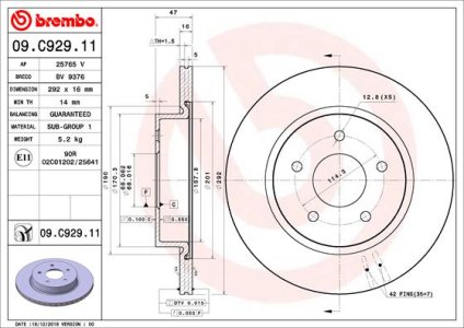 TARCZA HAMULCOWA BREMBO 09 C929 11 432064CE0A NISSAN X-TRAIL 13- TYŁ