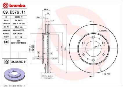 TARCZA HAMULCOWA BREMBO 09 D576 11 6000611049 FIAT FULLBACK 16- PRZÓD