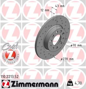 Tarcza hamulcowa ZIMMERMANN 110 2213 52 51767378 ALFA ROMEO 159 05-11 TYŁ