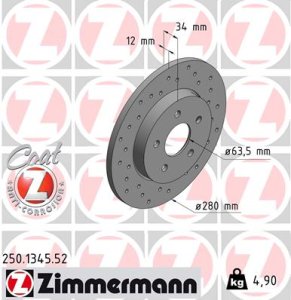 Tarcza hamulcowa ZIMMERMANN 250 1345 52 4098428 FORD MONDEO 00-07 TYŁ