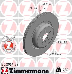 Tarcza hamulcowa ZIMMERMANN 150 2964 32 34216860927 BMW 7 G11,G12 16- TYŁ