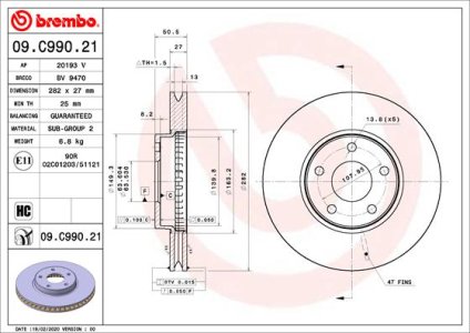 TARCZA HAMULCOWA BREMBO 09 C990 21 2305503 FORD FOCUS IV 18- PRZÓD