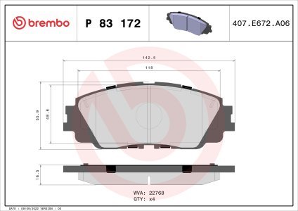 KLOCKI HAMULCOWE BREMBO P83172 0446533480 TOYOTA RAV 4 V 18- PRZÓD