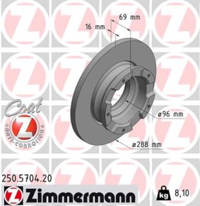 Tarcza hamulcowa ZIMMERMANN 250 5704 20 2021562 FORD TRANSIT 19- TYŁ