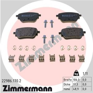 Klocki hamulcowe ZIMMERMANN 22986 170 2 0004207500 MERCEDES W177 A-KLASA 18- TYŁ