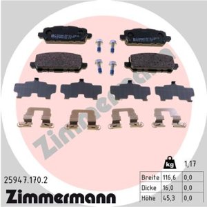 Klocki hamulcowe ZIMMERMANN 25947 170 2 43022T8MG00 HONDA HR-V 15- TYŁ