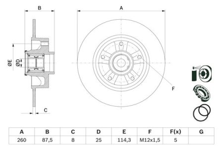 TARCZA HAMULCOWA+ŁOŻYSKO BOSCH 0986479E79 432009292R (ZEST. 1 SZT) RENAULT