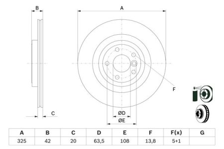 TARCZA HAMULCOWA BOSCH 0986479E61 T4N1744 JAGUAR XE, XF 15- TYŁ