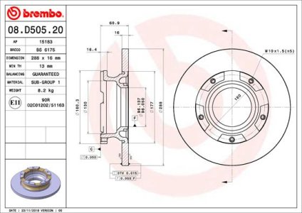 TARCZA HAMULCOWA BREMBO 08 D505 20 1867715 FORD TRANSIT CUSTOM 12- TYŁ