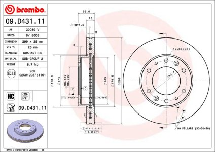 TARCZA HAMULCOWA BREMBO 09 D431 11 5176159000 HYUNDAI H350 15- PRZÓD