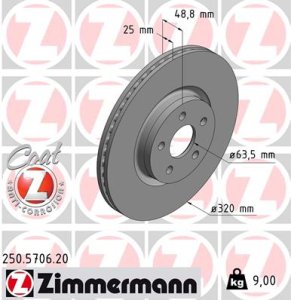 Tarcza hamulcowa ZIMMERMANN 250 5706 20 2252905 FORD TRANSIT CONNECT 15- PRZÓD