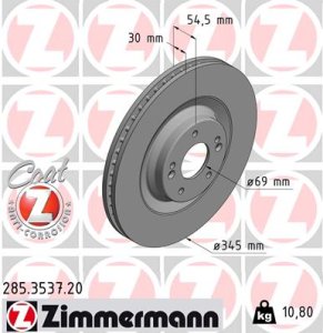 Tarcza hamulcowa ZIMMERMANN 285 3537 20 51712S0100 HYUNDAI I30 2,0N 17- PRZÓD