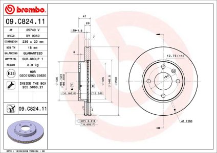 TARCZA HAMULCOWA BREMBO 09 C824 11 569130 OPEL KARL 15-19 PRZÓD