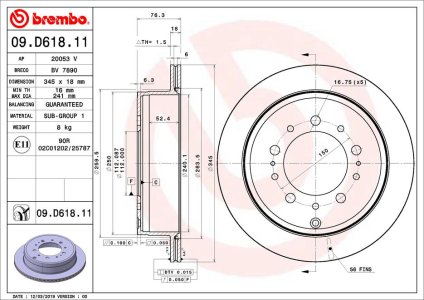 TARCZA HAMULCOWA BREMBO 09 D618 11 4243160290 TOYOTA LAND CRUISER 08- TYŁ