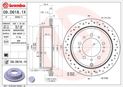 TARCZA HAMULCOWA BREMBO 09 D618 1X 4243160290 TOYOTA LAND CRUISER 08- TYŁ