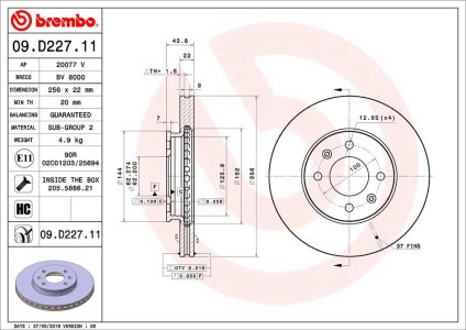 TARCZA HAMULCOWA BREMBO 09 D227 11 51712C8000 HYUNDAI I20 14- PRZÓD