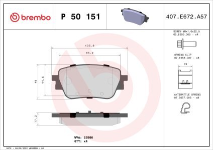 KLOCKI HAMULCOWE BREMBO P50151 0004207500 MERCEDES W177 A-KLASA 18- TYŁ