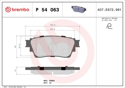 KLOCKI HAMULCOWE BREMBO P54063 4605B989 MITSUBISHI ECLIPSE CROSS 17- TYŁ
