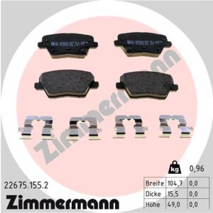 Klocki hamulcowe ZIMMERMANN 22675 155 2 58302G4A30 HYUNDAI I30 16- TYŁ