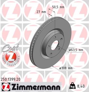 Tarcza hamulcowa ZIMMERMANN 250 1399 20 2305506 FORD FOCUS IV 18- PRZÓD