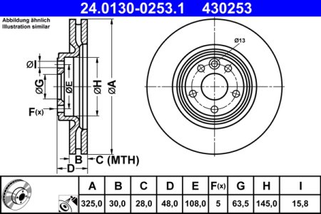 TARCZA HAMULCOWA ATE 24 0130 0253 LR090684 RANGE ROVER VELAR 17- PRZÓD