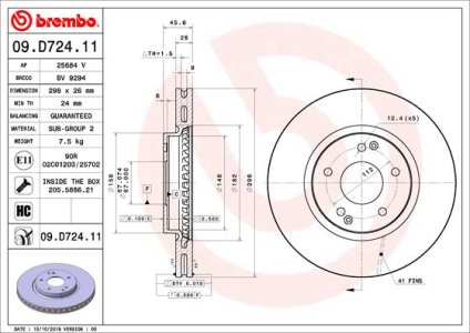 TARCZA HAMULCOWA BREMBO 09 D724 11 4144134000 SSANGYONG KORANDO 10- PRZÓD