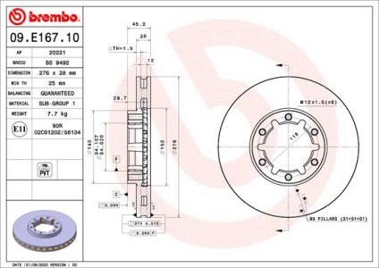 TARCZA HAMULCOWA BREMBO 09 E167 10 40206LC60A NISSAN NT400 CABSTAR 14- PRZÓD