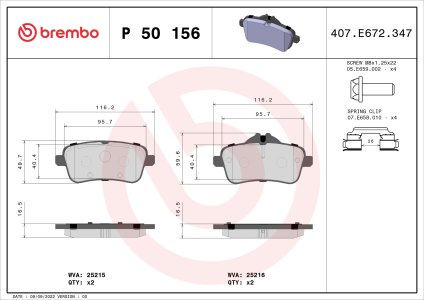 Klocki hamulcowe BREMBO P50156 0074208620 MERCEDES X166 GLS 15-19 tył