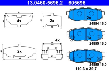 Klocki hamulcowe ATE 13.0460-5696 26696XA010 SUBARU TRIBECA 05- tył