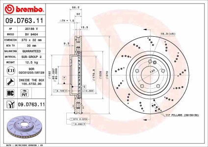 Tarcza hamulcowa BREMBO 09.D763.11 4634230000 MERCEDES W463 G-KLASA 18- tył