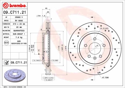 Tarcza hamulcowa BREMBO 09.C711.21 569089 OPEL ASTRA GTC J 12- tył