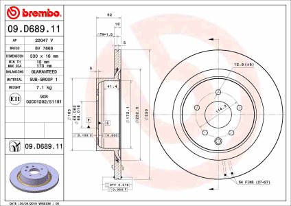 Tarcza hamulcowa BREMBO 09.D689.11 43206JK600 INFINITI EX37 08- tył