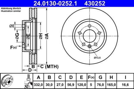 Tarcza hamulcowa ATE 24.0130-0252 2H6615301 VW AMAROK 16- przód