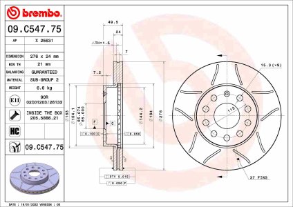 Tarcza hamulcowa BREMBO 09.C547.75 5Q0615301A VW GOLF VII 14- przód