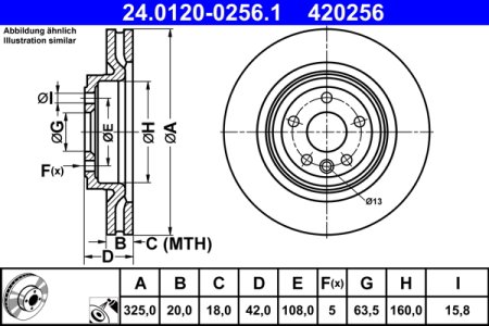 Tarcza hamulcowa ATE 24.0120-0256 LR090699 LAND ROVER DISCOVERY SPORT 14- tył