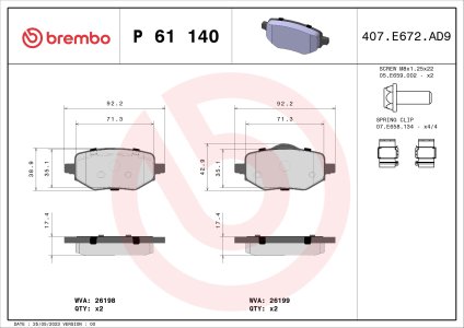Klocki hamulcowe BREMBO P61140 1643574280 PEUGEOT 2008 II 19- tył