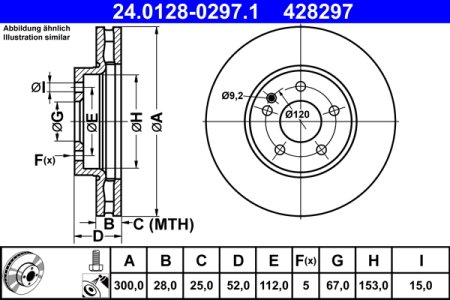 TARCZA HAMULCOWA ATE 24 0128 0297 4474210312 MERCEDES VITO (W447) 14- PRZÓD