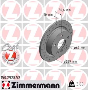 Tarcza hamulcowa ZIMMERMANN 150.2928.52 34216799383 MINI COOPER,ONE 13- tył